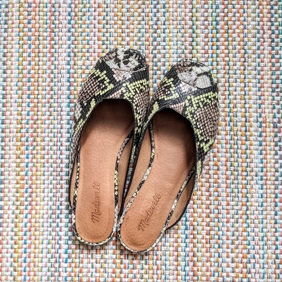 Madewell The Erica Square Peep Toe Mule in Snake Embossed Leather Size 8.5 - Picture 2 of 5